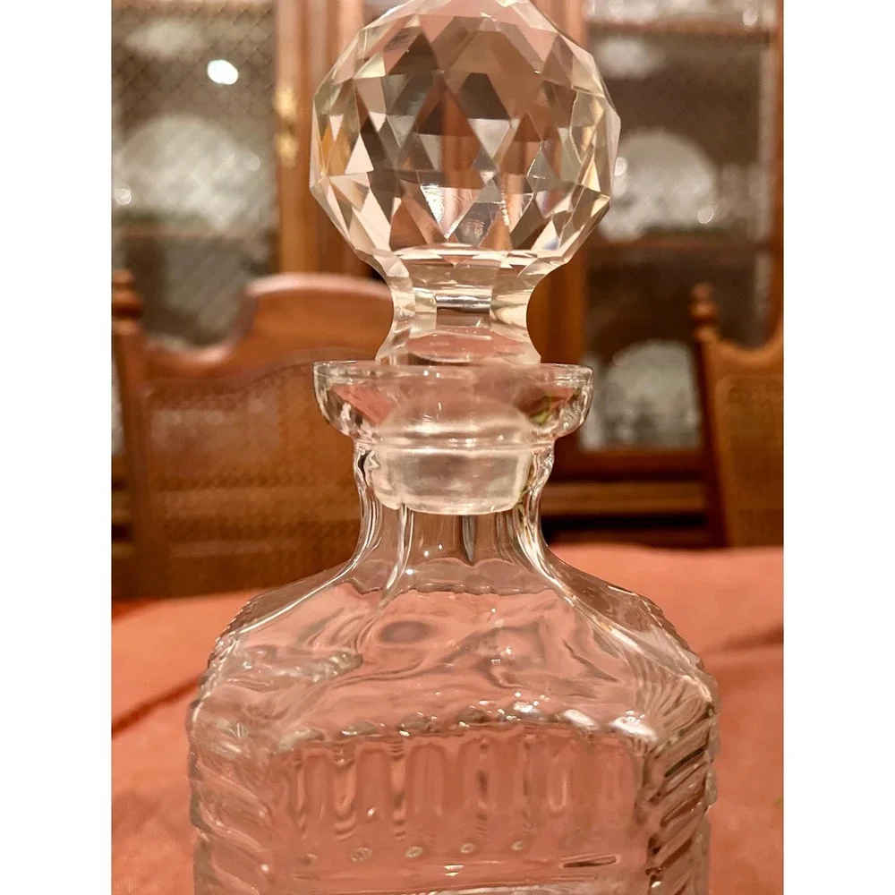Vintage Square Pressed Glass Decanter – Starburst & Diamond Point Design